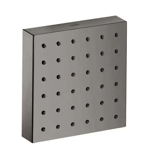 Quadratisches Duschmodul in Polished Black Chrome mit gleichmäßig verteilten Auslässen, markiert mit AXOR, geeignet für Unterputzinstallation.